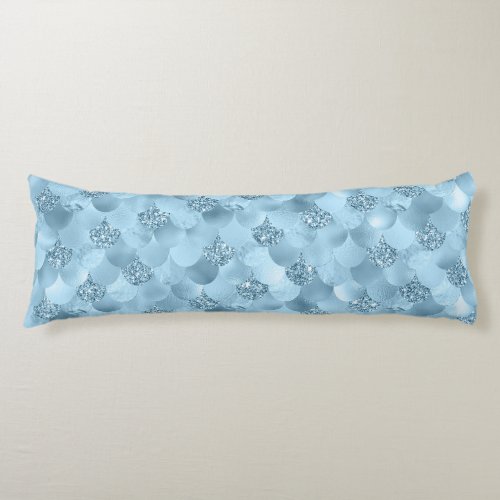 Mermaid Glam Scale  Dusty Ice Blue Sheen Luster Body Pillow