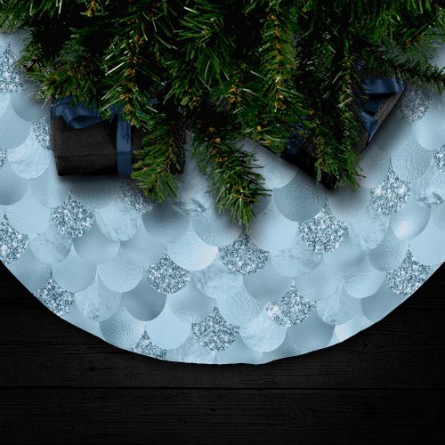 Mermaid Glam Scale  Dusty Ice Blue Sheen Luster Brushed Polyester Tree Skirt