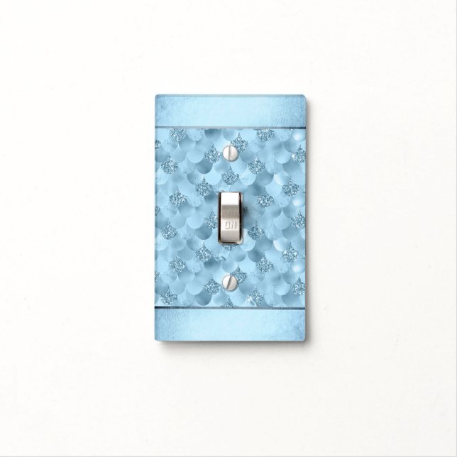 Mermaid Glam Scale | Dusty Ice Blue Sheen Luster Light Switch Cover (In Situ)