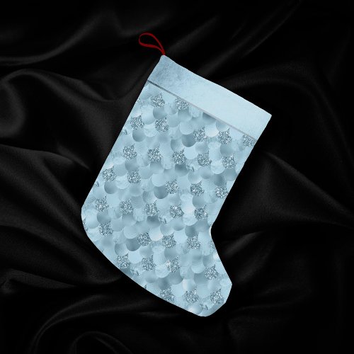 Mermaid Glam Scale  Dusty Ice Blue Sheen Luster Small Christmas Stocking