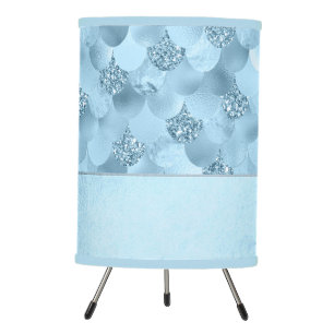 Mermaid Glam Scale Dusty Ice Blue Sheen Luster Tripod Lamp