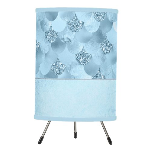 Mermaid Glam Scale  Dusty Ice Blue Sheen Luster Tripod Lamp