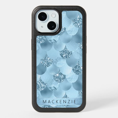 Mermaid Glam Scale  Dusty Ice Blue Sparkle Custom iPhone 15 Case