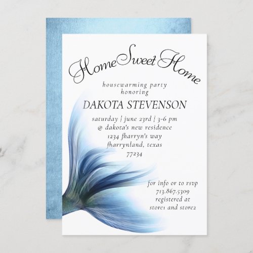 Mermaid Glam Tail  Dusty Ice Blue Home Sweet Home Invitation