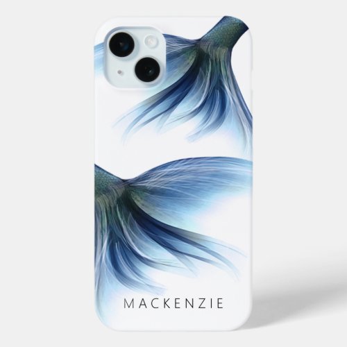 Mermaid Glam Tail  Dusty Ice Blue Luster Custom iPhone 15 Plus Case