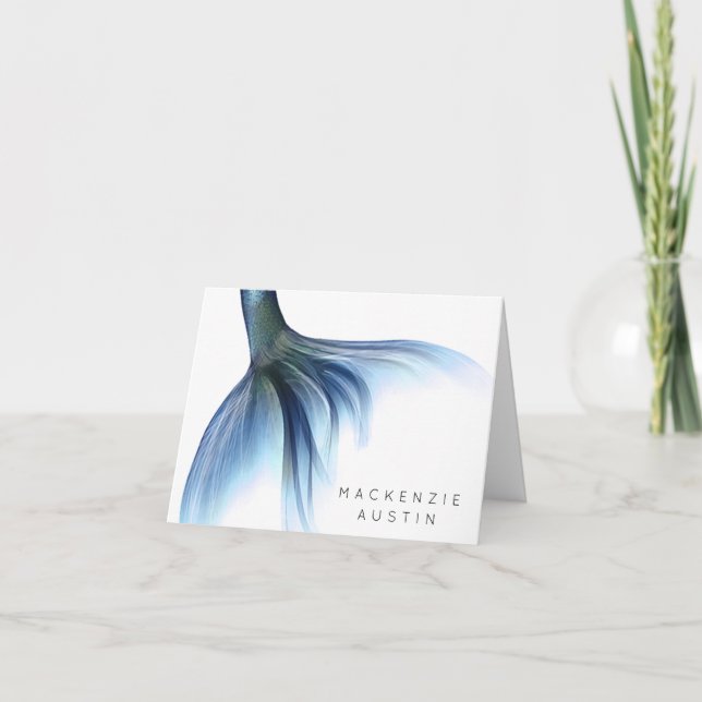 Mermaid Glam Tail | Dusty Ice Blue Luster Custom Note Card (Front)