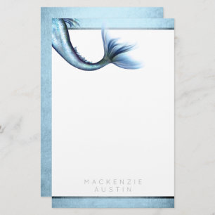 Mermaid Glam Tail   Dusty Ice Blue Luster Custom Stationery
