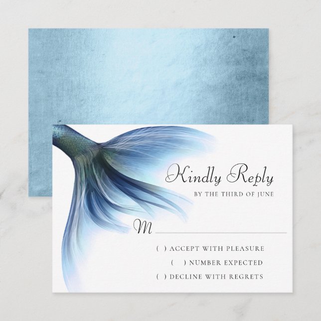 Mermaid Glam Tail | Dusty Ice Blue Luster Sheen RSVP Card (Front/Back)