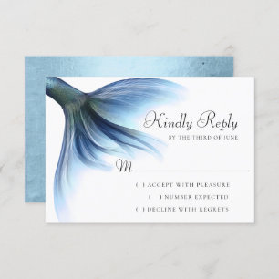 Mermaid Glam Tail Dusty Ice Blue Luster Sheen RSVP Card