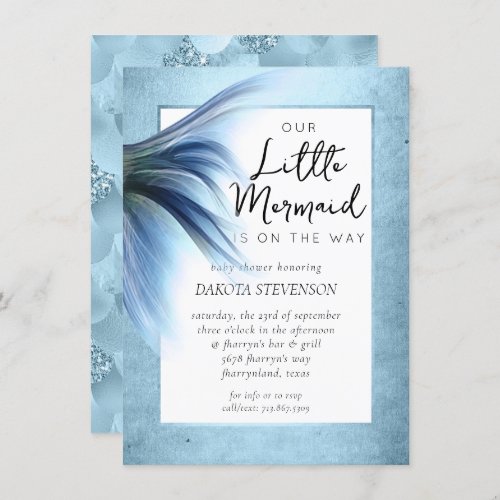 Mermaid Glam Tail  Dusty Ice Blue Luster Shower Invitation