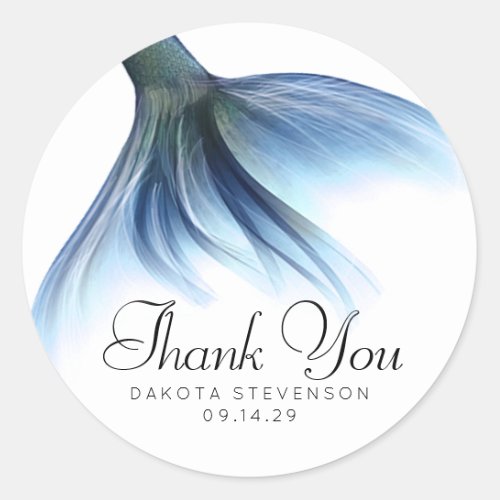 Mermaid Glam Tail  Dusty Ice Blue Sheen Thank You Classic Round Sticker