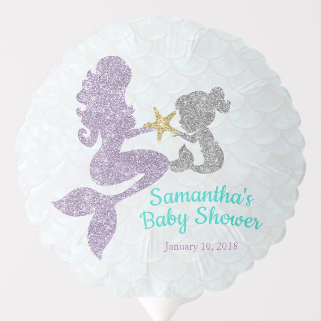 Mermaid glitter baby shower balloon (Front)