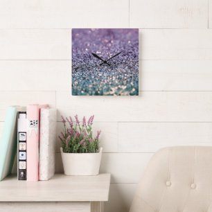 Mermaid Glitter Bokeh Glam 2 Square Wall Clock