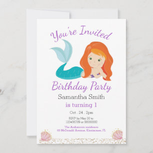 Mermaid Glitter Goddess Birthday Party Invitation