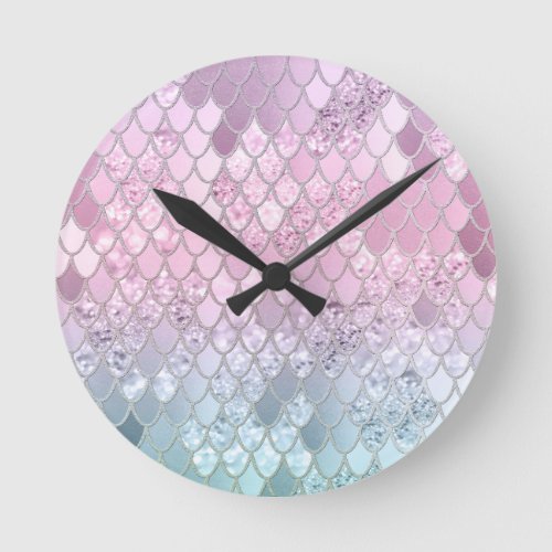 Mermaid Glitter Scales 2 Round Clock