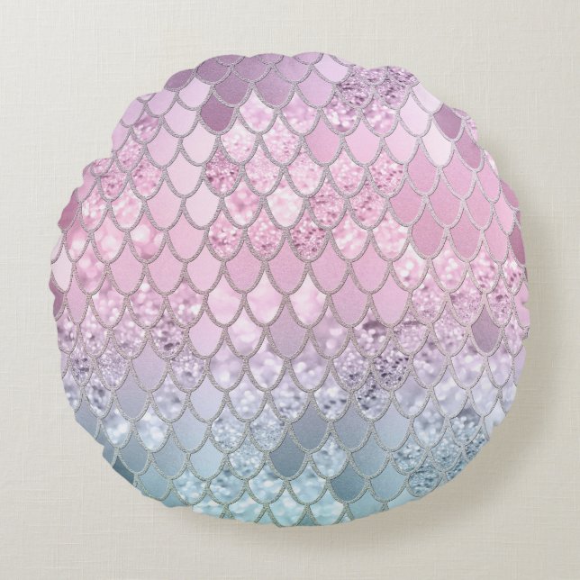 Mermaid Glitter Scales #2 Round Pillow (Front)