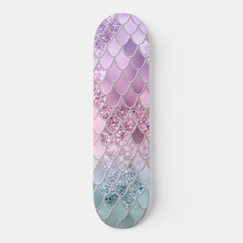 Mermaid Glitter Scales 2a Faux Glitter shiny  Skateboard