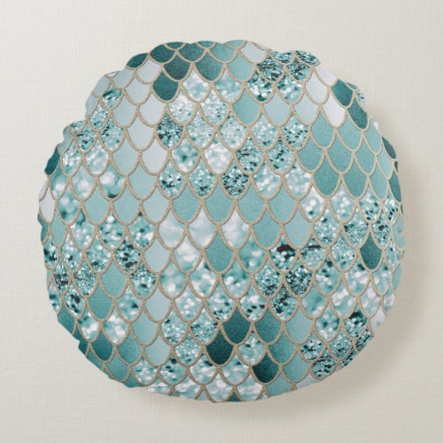 Mermaid Glitter Scales 3 shiny Round Pillow