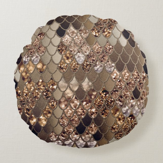 Mermaid Glitter Scales #6 Round Pillow (Front)
