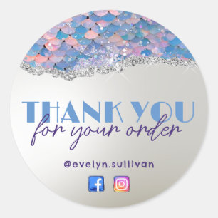 Mermaid glitter sequin thank you sticker