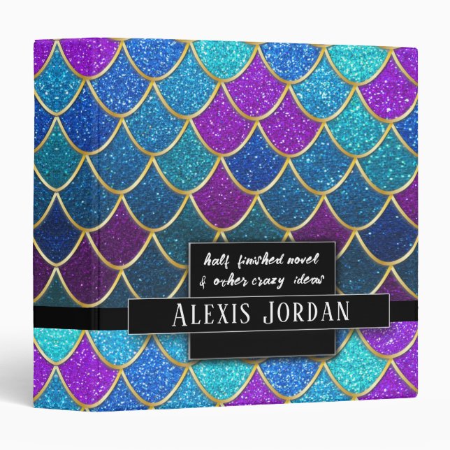 Mermaid Glitter Sparkles Recipe Book Photo Album 3 Ring Binder (Front/Spine)