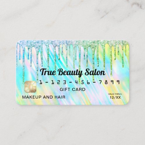 Mermaid Green Holographic Glitter Drip Gift Credit Business Card