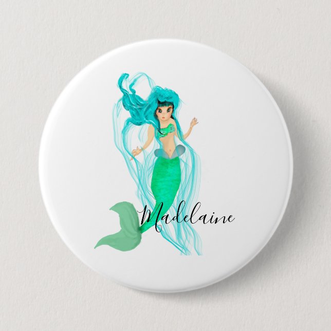 Mermaid  Green Mermaid Tail Girly Button (Front)