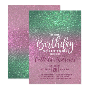 Mermaid Green Pink Triple Glitter Ombre Birthday Invitation