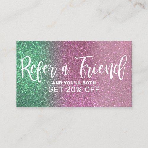 Mermaid Green Pink Triple Glitter Ombre Typography Referral Card