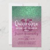 Mermaid Green Pink Triple Glitter Quinceañera Invitation (Front)