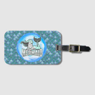 mermaid green scales luggage tag
