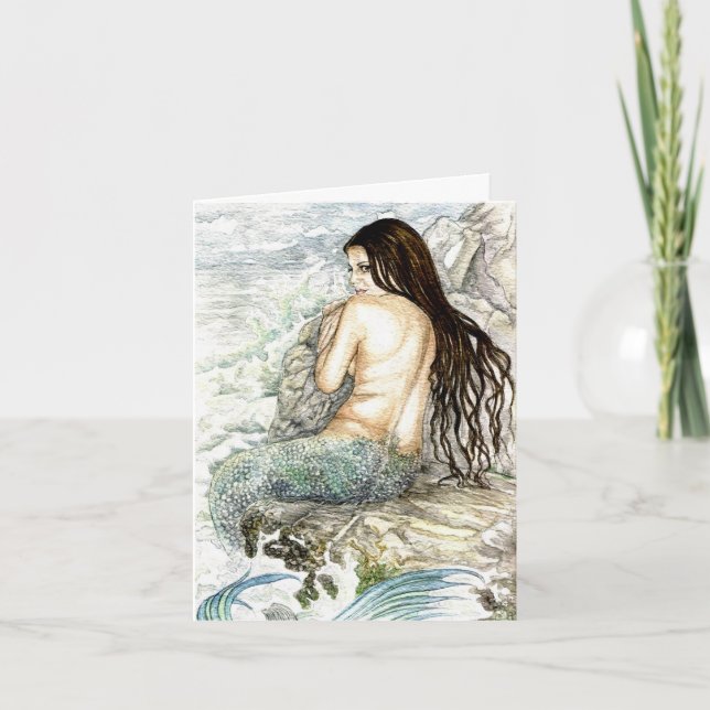 Mermaid Greeting Card- Watercolour fantasy art Holiday Card (Front)