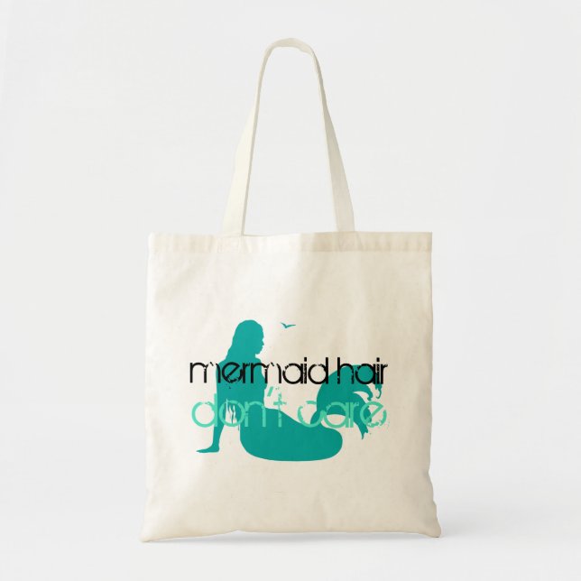 Mermaid Hair Don't Care Quote Teal Beach Vacation Tote Bag (Front)