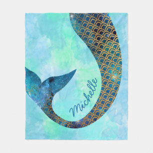 Mermaid Half Fun Custom Name Fleece Blanket