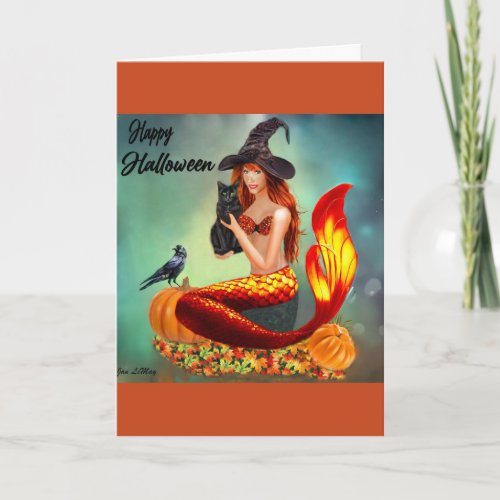 Mermaid Halloween card with colorful outfit