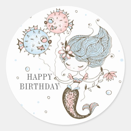 Mermaid Happy Birthday Classic Round Sticker