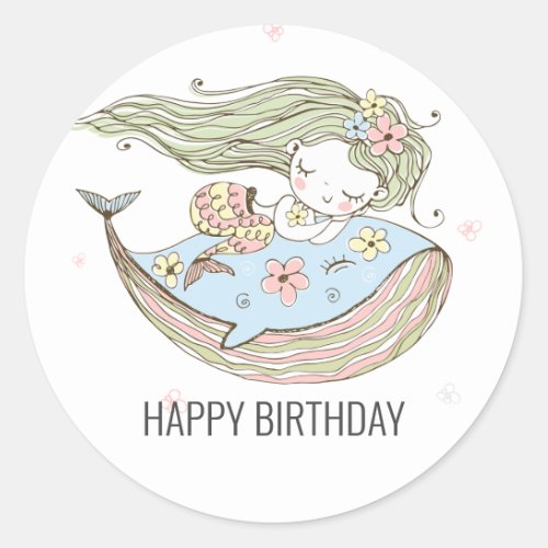 Mermaid Happy Birthday Classic Round Sticker