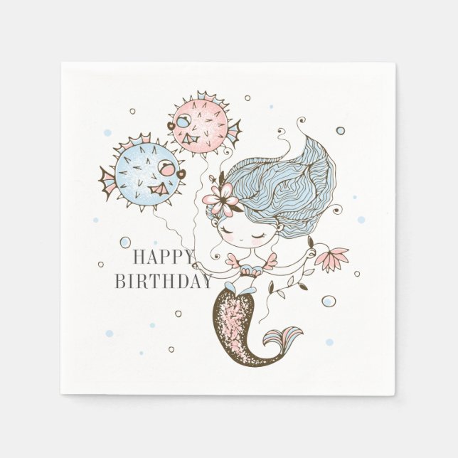 Mermaid Happy Birthday  Napkins (Front)