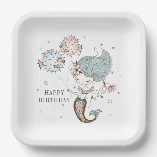 Mermaid Happy Birthday  Paper Plates