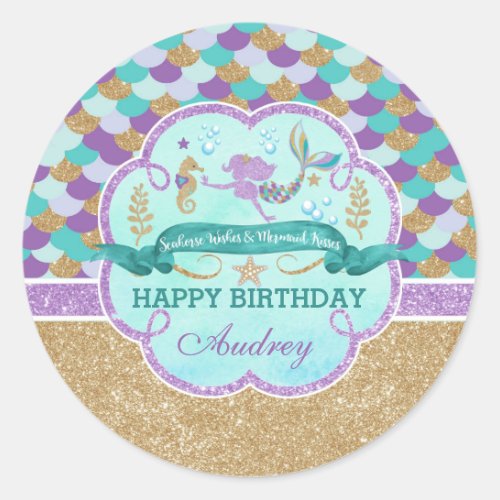 Mermaid Happy Birthday Personalized Sticker