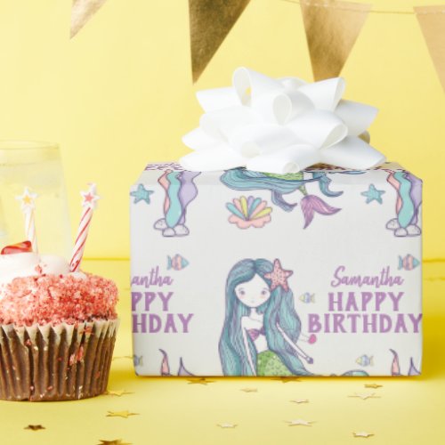 Mermaid Happy Birthday Personalized Wrapping Paper