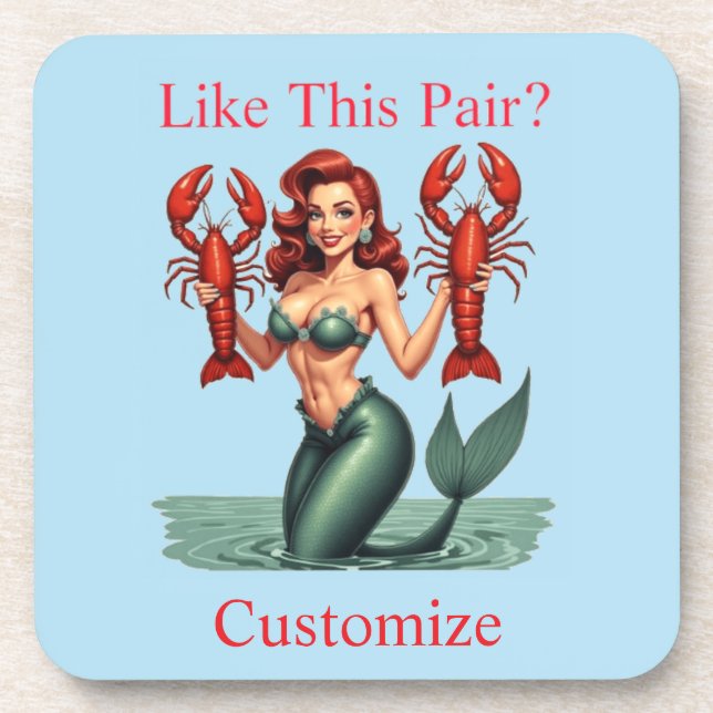 Mermaid Holding Lobsters Thunder_Cove Beverage Coaster (Front)