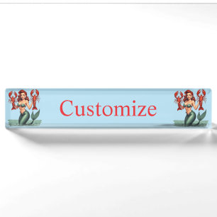 Mermaid Holding Lobsters Thunder_Cove Desk Name Plate