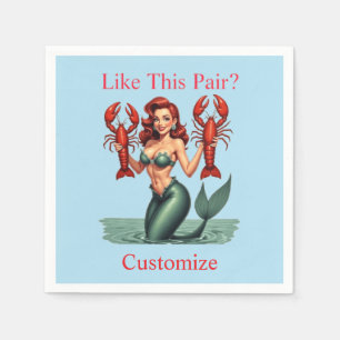 Mermaid Holding Lobsters Thunder_Cove Napkins