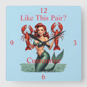 Mermaid Holding Lobsters Thunder_Cove Square Wall Clock