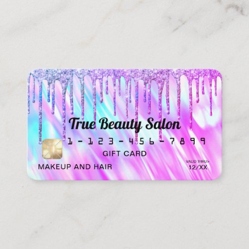 Mermaid Holographic Glitter Drips Gift Credit Business Card