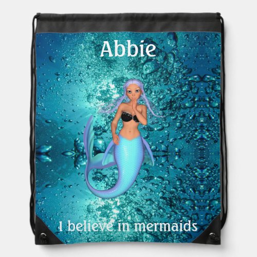 Mermaid _ I Believe in Mermaids Drawstring Bag