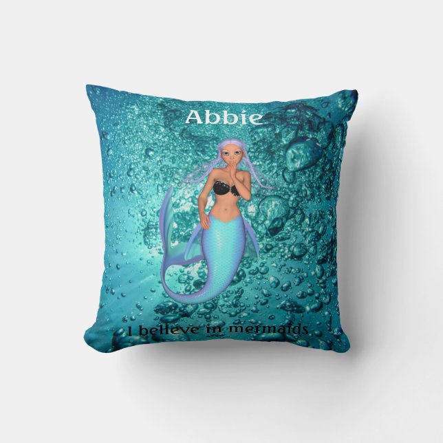 Mermaid - I Believe in Mermaids Throw Pillow (Front)