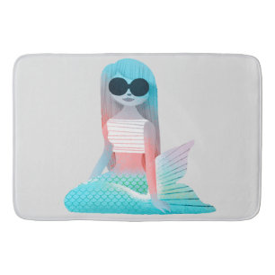 Mermaid illustration bathroom mat