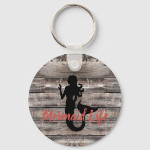 MERMAID image on rustic wood Keychain